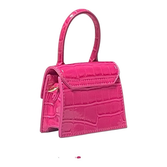 Croco look Mini hot pink cross body bag patent leather look high quality - Picture 2 of 6